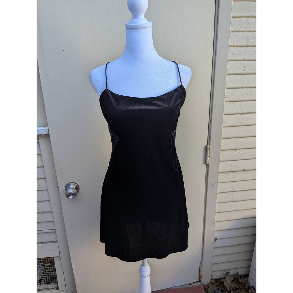 Vintage Y2K Victoria's Secret‎ Collection Black Velvet Sequin Slip Dress Mini S